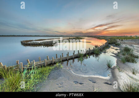 Neue ökologische Nass berm Banken für Wave Schutz am Ufer des neu entwickelten See bei Meerstad Development Area, Groningen, Niederlande Stockfoto