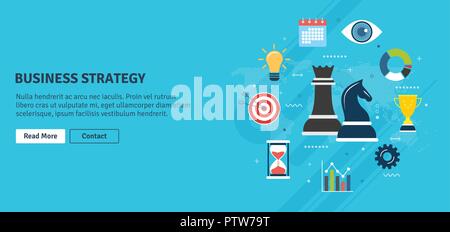 Business, Marketing und Finanzen Strategie. Business Strategie und Unternehmenserfolg, Innovation Vision Konzept. Schachfiguren, Diagramm, Vision-, Getriebe- und Ta Stock Vektor