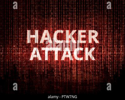 Text Hackerangriff auf Hintergrund mit binären Codierung in Rot. Konzept der Verletzung der Privatsphäre, Hacker Angriff, computer Angriff durch Viren, ransomware, Ma Stock Vektor