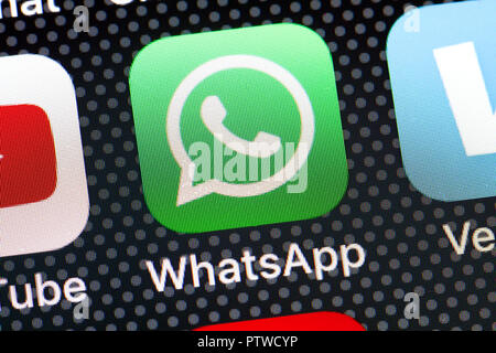 WhatsApp App auf iPhone (Nahaufnahme, Makro) - USA Stockfoto