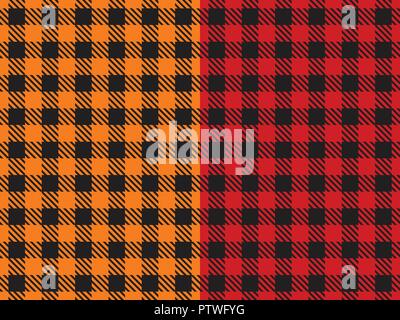Set Vektor nahtlose Muster. Große Zelle Hintergrund rot und orange Farbe Tischdecke in einem Käfig. Abstrakte karierten Hintergrund zu dunkel. Stock Vektor
