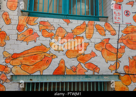 Schwein Graffiti, roten Backsteinmauern, an der Prince Street, Perth, Western Australia Stockfoto