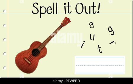 Buchstabiere englische Wort Gitarre Abbildung Stock Vektor