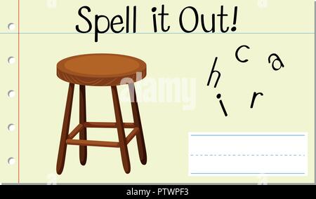 Buchstabiere englische Wort Stuhl Abbildung Stock Vektor