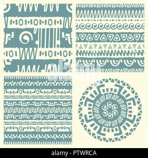 Satz von Hand ethnischen nahtlose Hintergründe gezeichnet. Tribal Muster für Ihr Design. Verwenden Sie für Gewebe, Muster füllt, Webseite Hintergrund. Zickzack und Streifen Stock Vektor