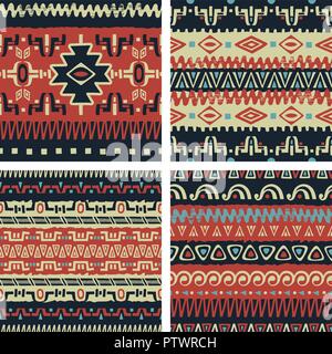 Satz von Hand ethnischen nahtlose Hintergründe gezeichnet. Tribal Muster für Ihr Design. Verwenden Sie für Gewebe, Muster füllt, Webseite Hintergrund. Zickzack und Streifen Stock Vektor