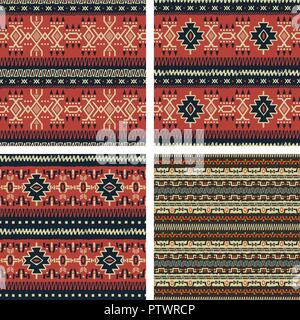 Satz von Hand ethnischen nahtlose Hintergründe gezeichnet. Tribal Muster für Ihr Design. Verwenden Sie für Gewebe, Muster füllt, Webseite Hintergrund. Zickzack und Streifen Stock Vektor