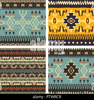Satz von Hand ethnischen nahtlose Hintergründe gezeichnet. Tribal Muster für Ihr Design. Verwenden Sie für Gewebe, Muster füllt, Webseite Hintergrund. Zickzack und Streifen Stock Vektor