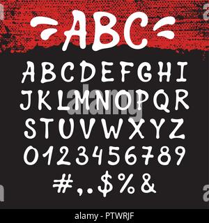 Vektor handschriftliche Brush Script Alphabet. Hand Buchstaben und Zahlen gezogen Stock Vektor
