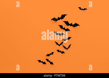 Schwarz halloween Fledermäuse auf orange Hintergrund Stockfoto