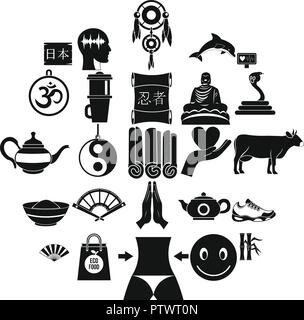 Buddhismus Icons Set, einfachen Stil Stock Vektor