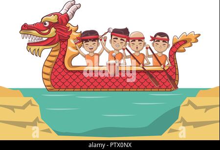 Asiaten paddeln auf Drachenboot Stock Vektor