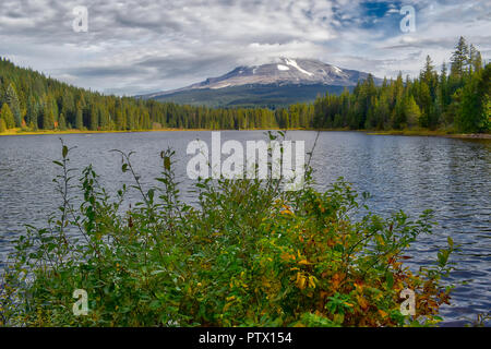 Mt Hood gesehen von Trillium See Stockfoto