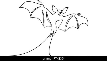 Kontinuierliche eine Linie zeichnen. Halloween bat Silhouette. Vector Illustration Stock Vektor