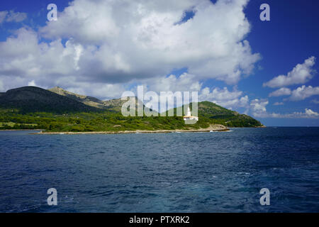 Alcanada Leuchtturm in der Nähe von Port d'Alcudia, Alcudia, Mallorca, Balearen, Spanien. Stockfoto