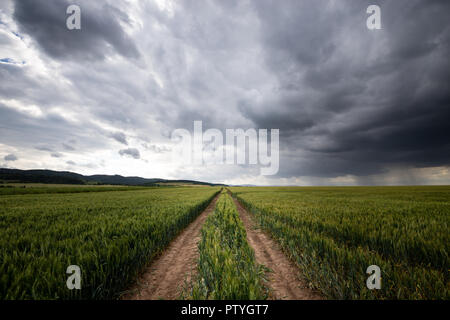 Unbefestigte Straße und dramatische Wolkenbildung Stockfoto