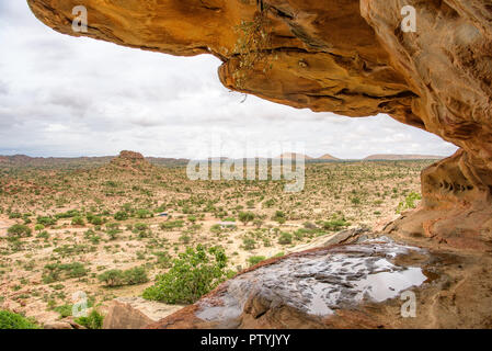 Felsmalereien und Petroglyphen, Wandmalereien. Laas Geel, auch Laas Gaal geschrieben, sind Höhlenformationen am ländlichen Stadtrand von Hargeisa, Somalia. Somaliland Stockfoto