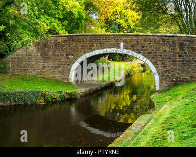 Dowley Lücke Packesel Brücke am Leeds und Liverpool Canal zwischen Saltaire und Bingley West Yorkshire England Stockfoto