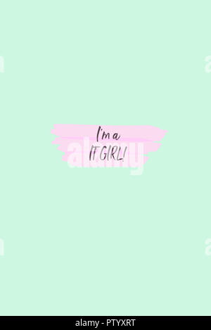 Der Text Ich bin ein es Mädchen auf einem hellgrünen Hintergrund mit einem rosa Textmarker hervorgehoben Stockfoto