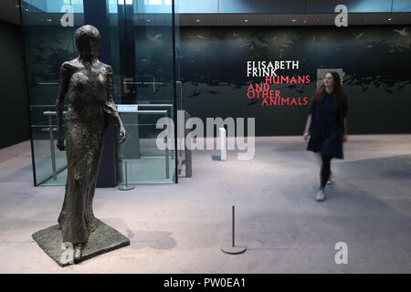 Die Arbeit von Elisabeth Frink auf Anzeige an der Elisabeth Frink Menschen und andere Tiere Ausstellung Vorschau am Sainsbury Zentrum für Bildende Kunst in Norwich, Norfolk. PRESS ASSOCIATION Foto. Bild Datum: Donnerstag, den 11. Oktober 2018. Die Ausstellung wird neue Perspektiven eröffnen und Ihre radikalen und böhmische Anfänge in den 50er Jahren in London, eine der wichtigsten britischen Bildhauer des 20. Jahrhunderts Aufarbeitung. Photo Credit: Chris Radburn/PA-Kabel Stockfoto