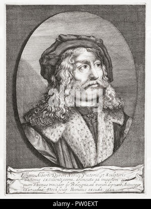 Albrecht Dürer, 1471 1528. Der deutsche Maler, Grafiker und Theoretiker. Jahrhundert Gravur nach einem Werk des italienischen Künstlers Tommaso di Andrea Vincidor. Stockfoto