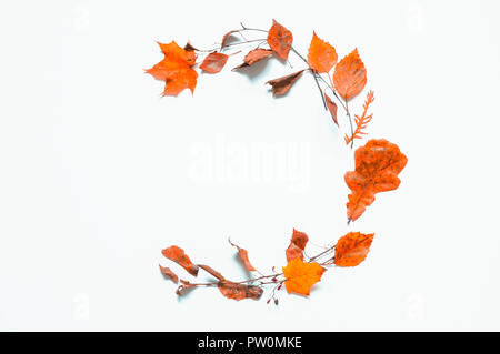 Herbst saisonal Hintergrund. Zusammensetzung aus getrockneten Blätter im Herbst auf der hölzernen Hintergrund mit freier Platz für Text. Herbst noch Leben Stockfoto