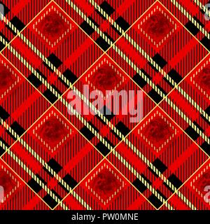 Tartan plaid nahtlose Muster. Rote und schwarze Farbe. Aquarell nahtlose Stock Vektor