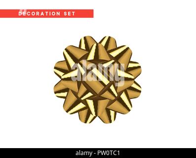 Bögen gold realistischem Design. Isolierte Geschenk Bögen mit Bändern. Stock Vektor