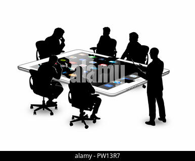 Konzept einer Gruppe von Business Männer in einer Konferenz, um einen Tisch, Tablet, Konferenz, Business Stockfoto