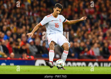 Cardiff, Wales, UK. 11. Oktober 2018, Fürstentum, das Stadion, Cardiff, Wales; Internationale freundlich, Wales v Spanien; Rodri von Spanien Quelle: Craig Thomas/News Bilder Credit: Aktuelles Bilder/Alamy leben Nachrichten Stockfoto