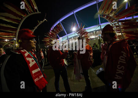 Chorzów, Polen. 11. Okt 2018. Polnische Fußball-Fans vor dem Spiel zwischen Polen und Portugal Bav der UEFA Nationen Liga, an Slaski Stadion in Chorzów, Polen. Credit: Diogo Baptista/Alamy leben Nachrichten Stockfoto