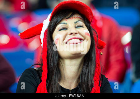 Chorzów, Polen. 11. Okt 2018. Polnische Fußball-Fan vor dem Spiel zwischen Polen und Portugal Bav der UEFA Nationen Liga, an Slaski Stadion in Chorzów, Polen. Credit: Diogo Baptista/Alamy leben Nachrichten Stockfoto