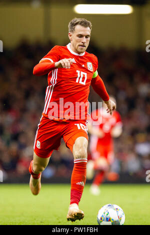 Cardiff, Wales, UK. 11. Oktober 2018. Aaron Ramsey von Wales während der internationalen Herausforderung Match zwischen Wales und Spanien im Fürstentum Stadion Credit: Mark Hawkins/Alamy leben Nachrichten Stockfoto