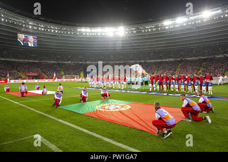 Katowice, Polen. 11 Okt, 2018. Portugal vs Polen bis Zeile vor dem Spiel zwischen Polen und Portugal für die UEFA Nationen Liga, an Slaski Stadion in ChorzÃ³w, Polen. Final Score: Polen 2-3 Portugal Quelle: Diogo Baptista/SOPA Images/ZUMA Draht/Alamy leben Nachrichten Stockfoto