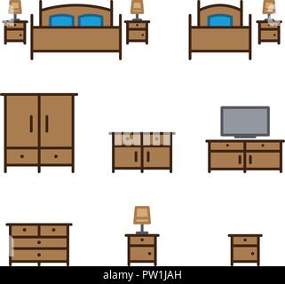 Schlafzimmer und Möbel Farbe Stock Vektor