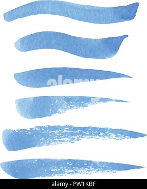 Vektor einrichten von Hand bemalt blau grungy Textur Pinselstriche in verschiedenen Formen auf den weißen Hintergrund isoliert. Stock Vektor