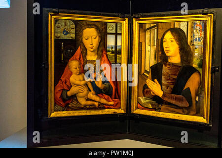 Brügge, Belgien - 17 April: Hans Memling, Diptich von van Maarten van Nieuwenhove, 1487, in Sint-Jan Museum, Brügge, Belgien Memling, Europa Stockfoto