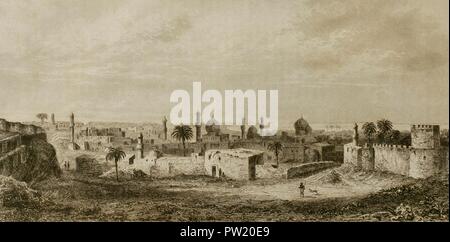 Bagdad, Irak. Panorámica de la Ciudad. Grabado. Panorama Universal. Historia de la Arabia, 1851. Biblioteca Histórico Militar de Barcelona. Cataluña. España. Stockfoto