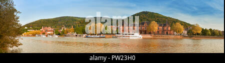 Panoramablick auf Heidelberg und Neckar im Herbst an einem sonnigen Tag Stockfoto