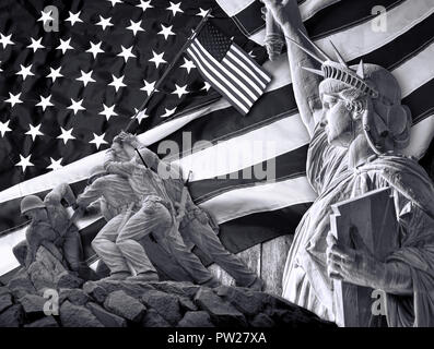 Der amerikanische Weg mit Freiheit für alle in Schwarz und Weiß. Stockfoto