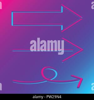 3D-Pfeil Zeichen Set blau und lila Hintergrund Farbverlauf. Web Icon. Vector Illustration Stock Vektor