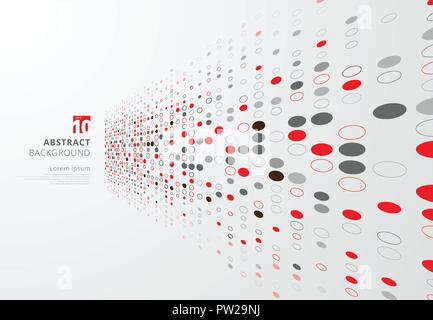 Auszug aus technologischer Perspektive Hintergrund mit roten und grauen Kreisen Grenze dots Muster. Grosse Daten komplex. Vector Illustration Stock Vektor