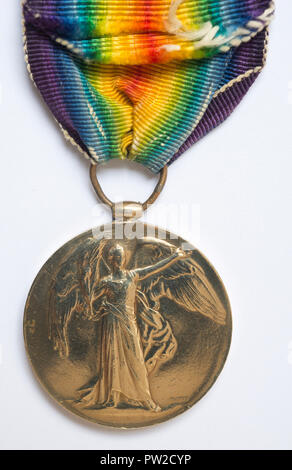 WW1 British Campaign Medal, die Britische Sieg Medaille auf einem weißen Hintergrund. Stockfoto