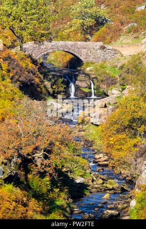 Drei Shires Brücke (drei Shires Kopf), ein packesel Brücke in der Nähe von Flash im Peak District National Park Stockfoto