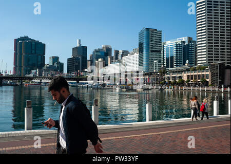 17.09.2018, Sydney, New South Wales, Australien - ein Blick von Cockle Bay von Darling Harbour und dem Sydney das Stadtbild des Central Business District. Stockfoto