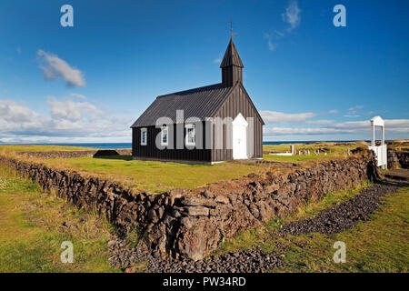 Schwarze hölzerne Kirche, Budir Kirka, Budir, Halbinsel Snaefellsnes, West Island, Vesturland, Island Stockfoto