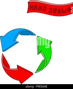 Papierkorb-Symbol. Rote, blaue und grüne Hand gezeichnete Skizze Stock Vektor