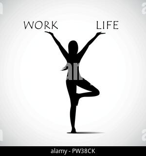 Frau, die in Yoga Pose und den Ausgleich zwischen Arbeit und Leben Vektor-illustration EPS 10. Stock Vektor
