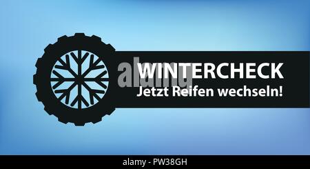 Winter check Auto Reifen mit der Schneeflocke banner Vector Illustration Stock Vektor