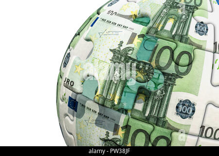 Euro Globus von Puzzleteile. 3D-Rendering auf weißem Hintergrund Stockfoto